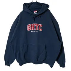 パーカー ネイビー チャンピオン 2XL カレッジロゴ メンズ 古着 長袖