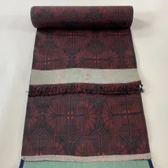 反物 秀品 紬 花 幾何学 黒 正絹 【中古】