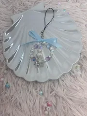 〖A018〗キーホルダー ビーズストラップ 雪だるま ブルー