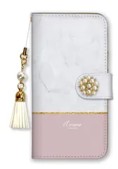 iPhoneX iPhoneXS ケース 手帳型 アイフォンX アイフォンXS スマホケース パール デコ付き ビジュー ストラップ付 大理石 マーブル柄 石目柄 バイカラー 韓国  ニュアンスカラー ピンク カラー04