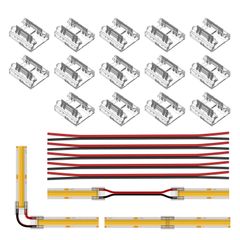 【迅速発送】LEDテープライト用の透明なミドルカバーコネクター FOB FCOB FCOB 20AWG延長コードケーブル 半田不要 15cm長さ 14個透明なコネクター コネクター コネクター テープライトまたはケーブルに直接接続可能 8mm COB 2PIN
