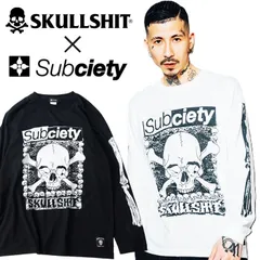 SKULLSHIT × Subciety コラボレーション Long Tee / スカルシット × サブサエティ 限定ロンT 長袖Tシャツ オーバーサイズ 黒 白 ブラック ホワイト ドクロ
