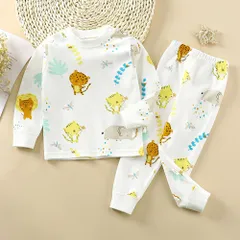 ☆ トラ×ゾウ ☆ 140cm ☆ キッズ パジャマ ルームウェア 長袖 コットン キッズ パジャマ ルームウェア 長袖 コットン 部屋着 寝巻き 寝巻 ナイトウェア キッズパジャマ 長袖Tシャツ 長ズボン ロングパンツ クルーネック セットアップ 丸首 上下