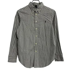 Ralph Lauren 長袖 ストライプシャツ M キッズ 140～ グレー ホワイト ラルフローレン ボタンダウン 古着卸 アメリカ仕入 a701-5820