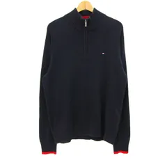 トミーヒルフィガー セーター トップス 長袖 ハーフジップ プレミアムコットン 大きいサイズ メンズ XLサイズ 紺 TOMMY HILFIGER 【中古】