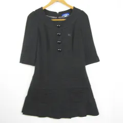 バーバリーブルーレーベル BURBERRY BLUE LABEL ワンピース 膝下丈 七分袖 ストレッチ 毛 36 チャコール kz10578