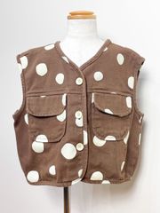 【新品・未使用】ポケット付きベスト 100cm 子供服 キッズベスト 春 秋 冬 ドット柄 韓国子供服 海外子供服 男の子 女の子 ユニセックス