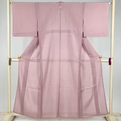 たんす屋 TANSU-YA 中古 リユース着物 夏着物 ピンクグレー カジュアル 紬 一つ紋 夏 絹 未洗い 【身丈】153.5cm【裄丈】65cm MS4512