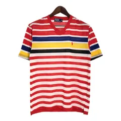Polo by Ralph Lauren ポロ ラルフローレン Vネック 半袖Ｔシャツ ボーダー レッド(メンズ XL)中古 古着 T7455