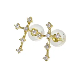 美品 K18ピアス クロス 十字架 花 18金ピアス 4.0g P673-