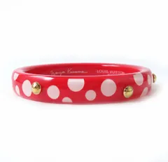 極美品△LOUIS VUITTON×草間彌生 ルイヴィトン M66684 ブラスレ ドットインフィニティ ロゴ金具付 バングル ブレスレット 赤×白 M  袋付のサムネイル