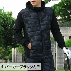 ゴルフジャケット メンズ ゴルフウェア ダウンジャケット 暖か裏起毛ボアフリース アウター ブルゾン ストレッチ ジャージ スタンド パーカー ジップアップ スポーツウェア 秋冬 jkt168 4-パーカーブラックカモ