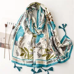 ストール 大判 薄手 春物 夏物 秋 レディース ハイビスカス柄 花柄 ハワイアン ボタニカル ヒョウ柄 豹柄 ゼブラ柄 エキゾチック 可愛い ターコイズブルー 青 水色 長方形 通年 膝掛け フリンジ タッセル  持ち運び リゾート 旅行 ギフト プレゼント