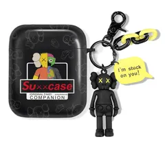 Airpods 第1/2世代 ケース TPU素材 イヤホンケース kaws キーホルダー リングロープ 付き 保護 耐衝撃 防水 防塵 全面保護 光沢のある生地 Airpods ケース (AirPods 第1/2世代 Black)