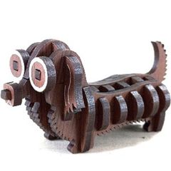 パズル造形　ミニチュア動物「ダックスフント」　シート貼りＭＤＦオーク（茶）