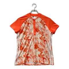 中古 レディース アディダス adidas 半袖シャツ M オレンジ系 ヘンリーネックシャツ 総柄