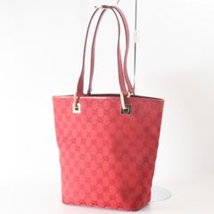 GUCCI グッチ GGキャンバス ハンドバッグ レッド キャンバス レザー ゴールド金具 レディース （215）