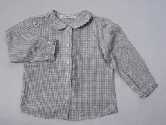 ファミリア familiar アウトレット 子供服 女の子 100cm 長袖 ブラウス シャツ グレー ギンガム チェック アヒル 春 秋 冬 ★3 トップス ガールズ 女児 キッズ 【中古】 ユーズド リサイクル こども