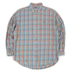 ポロラルフローレン POLO RALPH LAUREN 90s 90年代 フランネル ボタンダウンシャツ BLAIRE マドラスチェック USA アメリカ ヴィンテージ 古着 メンズ シャツ ブルー ピンク M【中古】