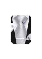 Free Size_38シルバー（ストライプ） [HISDERN] 結婚式 ネクタイ メンズ シルク チーフ タイクリップ カフスボタン4点セット冠婚葬祭 ストライプ柄 婚礼用 就活 入学式 卒業式 二次会 パーティー ブラント品