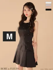 Mブラック fm3399  [FM3399-IV-2508]【ROBE de FLEURS/ローブドフルール】サテン/ ビジュー/ リボン/ ボックスプリーツ/ フレア/ キャミソール/ミニドレス/ キャバドレス/ ナイトドレス