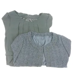 ◇ ⊇ WHITE JOOLA ホワイトジョーラ ノーカラーツイードジャケット ワンピース サイズ5AR ネイビー ブラック レディース E  【1409100064711】