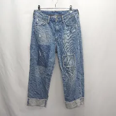 ◇ Θ AMERICAN HOLIC ダメージ加工 ロールアップ ワイドデニムパンツ サイズL ライトブルー レディース E  【1502060005982】