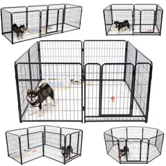 【特価商品】大型犬 ペットゲージ ペットフェンス ペットサークル 犬ゲージ ペットサークル コンパクト 犬用サークル 高さ80cm 室内外兼用 組立簡単 スチール製 複数連結可能 (ブラック KIRATAKU 高さ80cm 6枚)