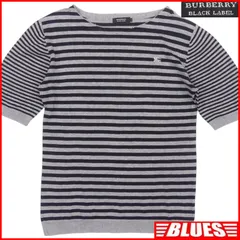 BURBERRY BLACK LABEL 廃盤 バーバリーブラックレーベル Tシャツ M カットソー ボーダー 麻 リネン グレー 刺繍 シャツ_カットソーサイズM一覧←SEULB屋着古← TY3923