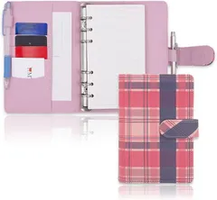 MT's SHOP システム手帳 B6サイズ チェック柄 6穴リング ４種類 リフィル付属 ポケット ペンホルダー搭載 OF410(ピンク,  B6)