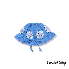 ベビーボンネット グラニースクエア青 ハンドメイド かぎ針編み グラニースクエア キッズ ベビー