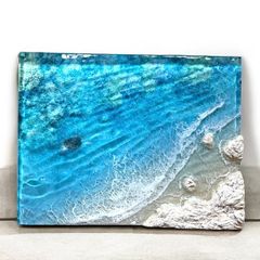 <厚盛り傾斜ミニボード>  超立体  沖縄の海 レジンアートボード　美ら海　オーシャンアート　N021