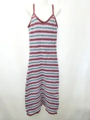 ◇ ⊇ Vipoa ヴィポア ボーダー 膝下丈 ニット キャミソール ワンピース サイズF パープル ボルドー グリーン レディース E  【1506110013910】