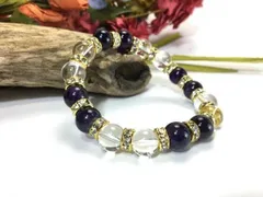 アメジスト&水晶 パワーストーン ブレスレット 天然石 10mm （ゴールド）メンズ・レディース 男性・女性 数珠ブレス 開運  [3]