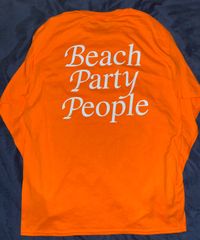 ロンT ロングスリーブ　beach ビーチ　ユニセックス　蛍光オレンジ×ホワイト