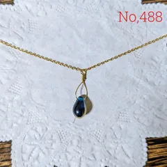 No,488  ブルー/ゴールド雫   ネックレス