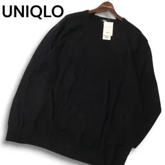 【新品 未使用】 UNIQLO ユニクロ 秋冬 ウール100％★ メリノ クルーネック ニット セーター Sz.3XL メンズ 黒 大きいサイズ