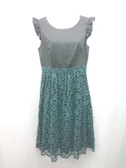 ◇ Rew de Rew 星柄刺繍　フリルスリーブ 半袖 膝丈 ワンピース サイズM ブラック グリーン レディース E  【1310300046479】