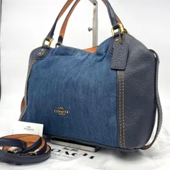 美品<!-利用不可文字-!>COACH コーチ イーディ ハンドバッグ ショルダーバッグ  2way デニム 花柄 A4可能 ネイビー