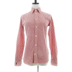 ラルフローレン RALPH LAUREN SLIM FIT シャツ スタンカラー 長袖 コットン 薄手 ロゴ 刺繍 ストライプ 2 赤 白 レッド ホワイト トップス /TYM