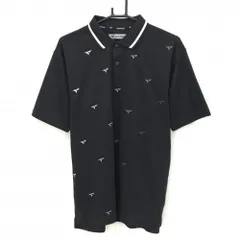 【美品】ツアーステージ 半袖ポロシャツ 黒×白 ロゴ刺しゅう総柄 襟ライン メンズ L ゴルフウェア TOURSTAGE