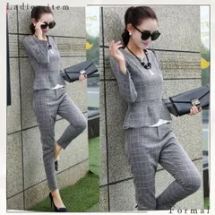 再入荷 レディース フォーマル パンツスーツ セットアップ カジュアル  体系カバー 細見え 上下セット パンツスーツ オフィスカジュアル ウエストカバー オフィススーツ 面接 面談 チェック 定番人気 グレー ライトグレー