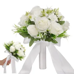 【在庫セール】パーティー 結婚式 結婚式 ラウンドブーケ ブライダルブーケ ブライダルブーケ 花束 花束 撮影（ホワイト） バラ 欧米風 造花 造花 花嫁ブーケ ウエディングブーケ