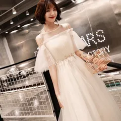 ウェディングドレス　パーティードレス ロング丈 ロングドレス ゴージャス エレガント 無地　ドレス　花嫁ドレス　二次会　ワンピース　　結婚式　演奏会