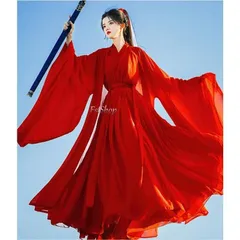漢服チャイナドレス赤ダンス衣装セットアップ 古典ダンス中華風レディース大人コスプレ衣装トップスとスカートと羽織ハロウィン大きい袖 侠