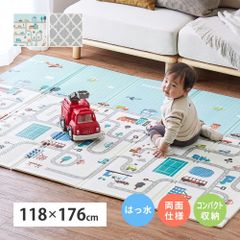 約118×176cm クッションプレイマット エクスシリーズ 折りたためて水拭きできる足音など階下への防音対策ラグ 木目調リバーシブル 撥水加工 子供部屋 ベビーキッズ 道路柄 モロッコ