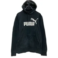 PUMA プリントスウェット パーカー S ブラック プーマ スポーツ 裏起毛 古着卸 アメリカ仕入 a701-6765