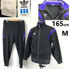 90s/デサント製★adidas/アディダス★ジャージ/上下セットアップ【メンズM/165cm/黒×紫】トレフォイル刺繍ロゴ/Jacket/pants◆BJ123-d<sale>