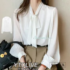 ブラウス レディース 春服 春物 シャツ シャツブラウス 長袖 ボウタイ リボン 無地 オフィスカジュアル フォーマル ボウタイシフォンブラウス