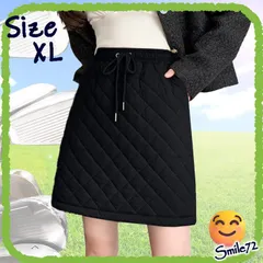 【冬物入替】【新品】【キルティングのモコモコミニ丈で可愛さバクハツ！】ミニスカート 中綿  ミニ丈 台形スカート 秋冬アイテム 暖かいカジュアル 防寒 暖かい ウエストゴム 紐付き レディース ゴルフウェア スポーツウェア アウトドア 秋冬 ブラック XL